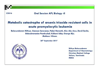 Metabolic catastrophe of arsenic trioxide resistant cells in acute promyelocytic leukemia