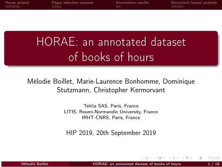 horae an annotated dataset of books of hours
