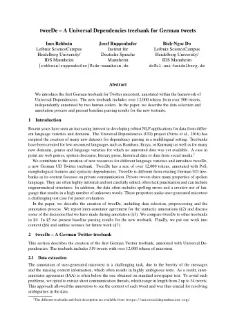 tweeDe  A Universal Dependencies treebank for German tweets  Ines Rehbein  Josef Ruppenhofer