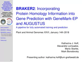 BRAKER2 : Incorporating  GeneMark-EP and  AUGUSTUS  Katharina J. Hoff,  Protein Homology