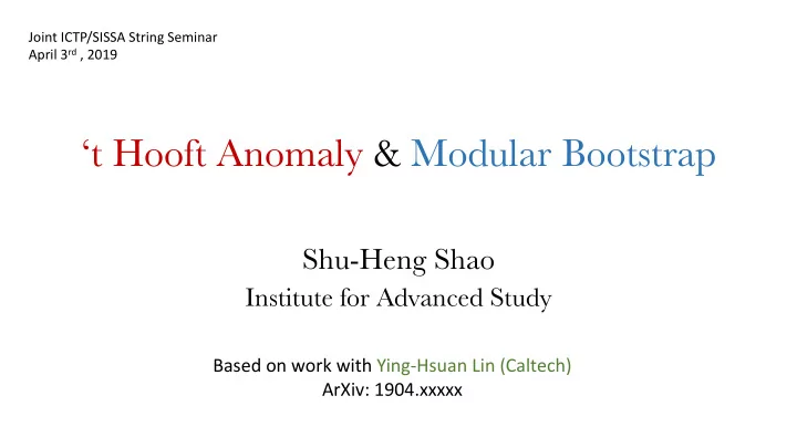t hooft anomaly modular bootstrap