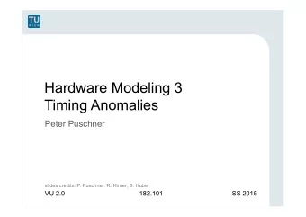 Hardware Modeling 3  Timing Anomalies  Peter Puschner slides credits: P. Puschner, R. Kirner, B.