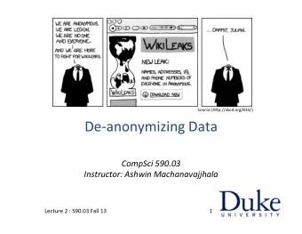 De-anonymizing  Data    CompSci  590.03    Instructor:  Ashwin