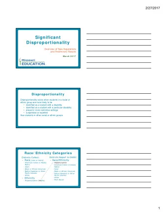 Significant  Disproportionality  Overview of New Regulations  and Preliminary Results  March 2 0 1