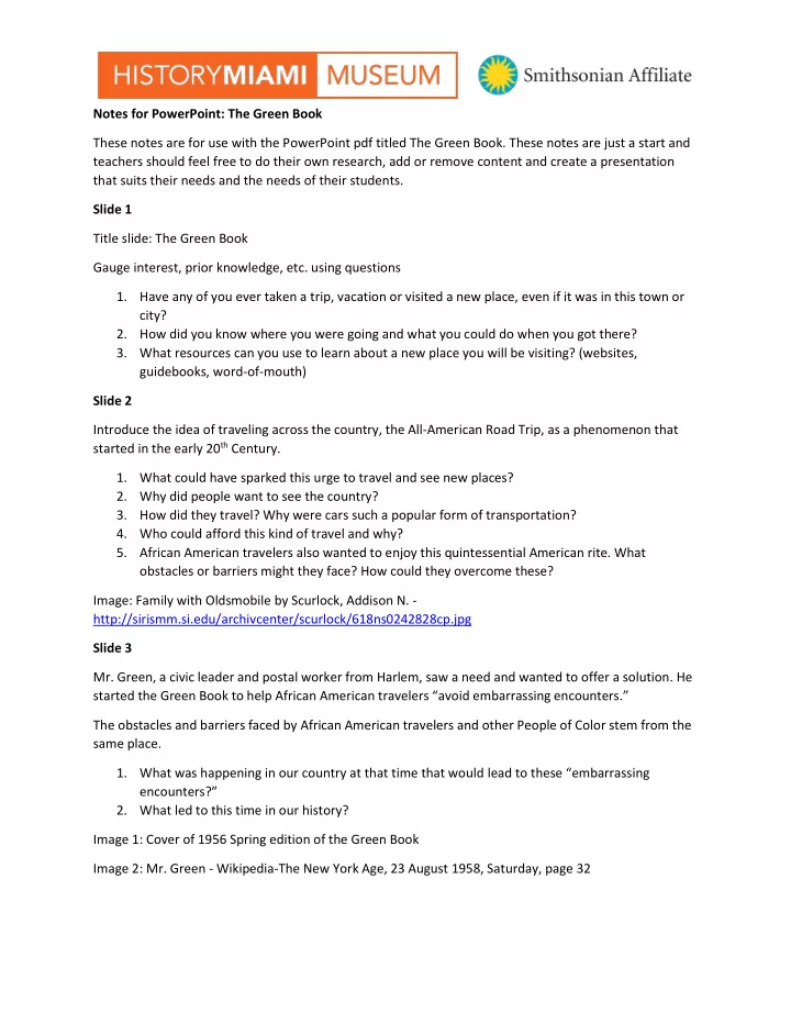 notes for powerpoint the green book these notes are for