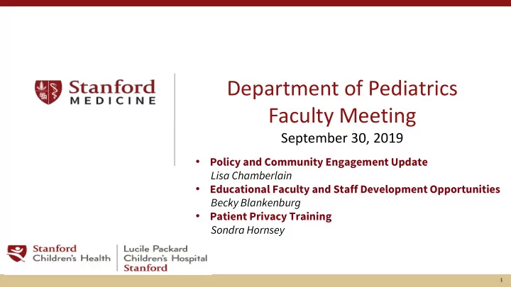 department of pediatrics faculty meeting