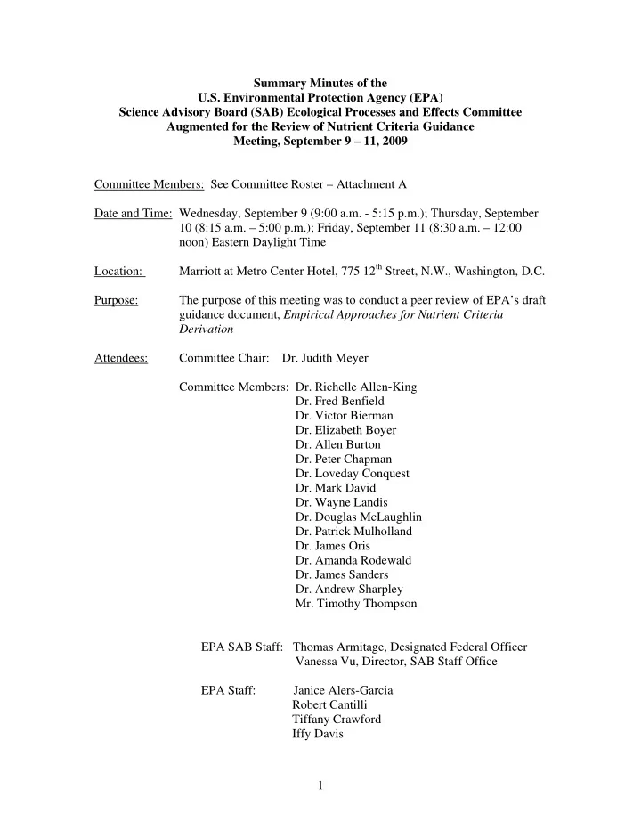 summary minutes of the u s environmental protection