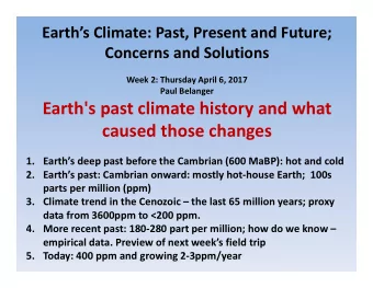 Earth's past climate history and what  caused those changes  1. Earths deep past before the