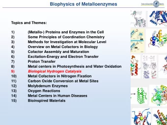 Biophysics of Metalloenzymes  Topics and Themes:  1) (Metallo-) Proteins and Enzymes in the Cell