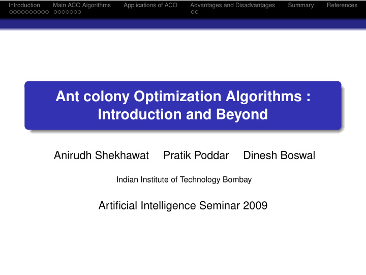 ant colony optimization algorithms introduction and beyond