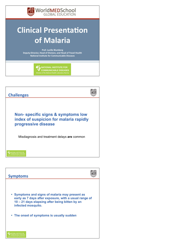 clinical presenta on of malaria