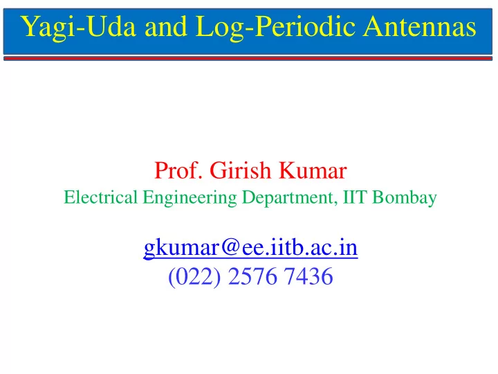 yagi uda and log periodic antennas