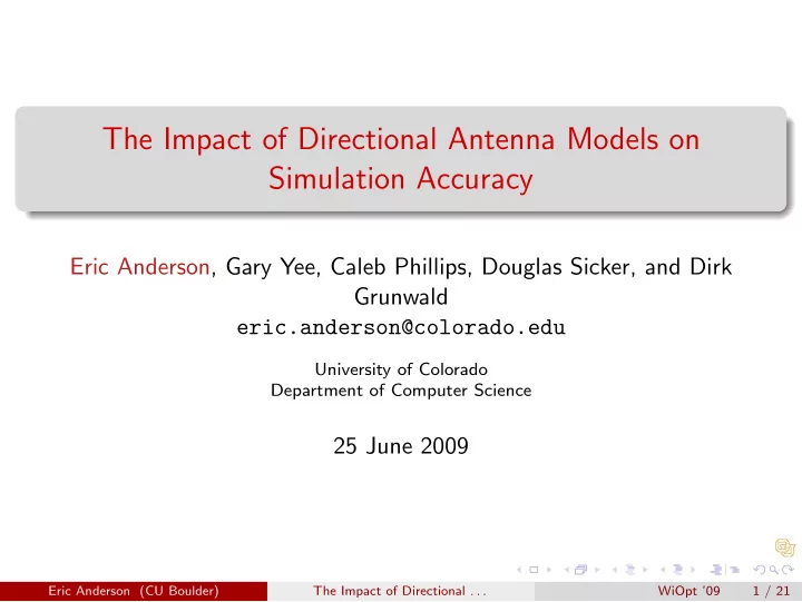 the impact of directional antenna models on simulation