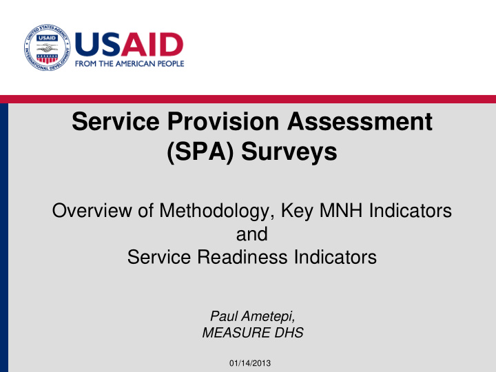 overview of methodology key mnh indicators and service