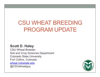 CSU WHEAT BREEDING PROGRAM UPDATE  Scott D. Haley  CSU Wheat Breeder  Soil and Crop Sciences