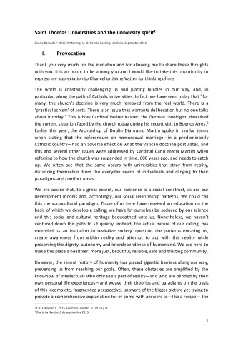 Saint Thomas Universities and the university spirit 1  Benito Baranda F. ICUSTA Meeting, U. St.