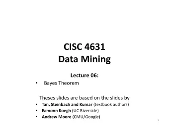 Data Mining  Lecture 06:    Bayes Theorem  Theses slides are based on the slides by   Tan,