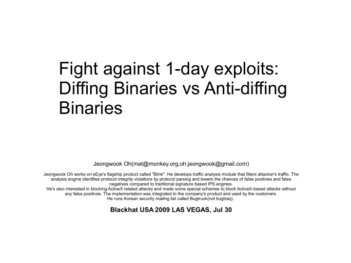 fight against 1 day exploits diffing binaries vs anti