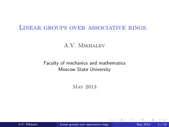 Linear groups over associative rings.  A.V. Mikhalev  Faculty of mechanics and mathematics  Moscow