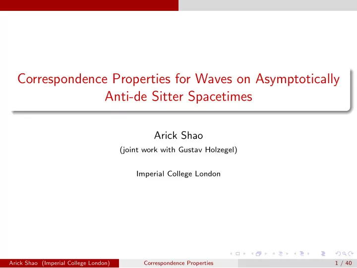 correspondence properties for waves on asymptotically