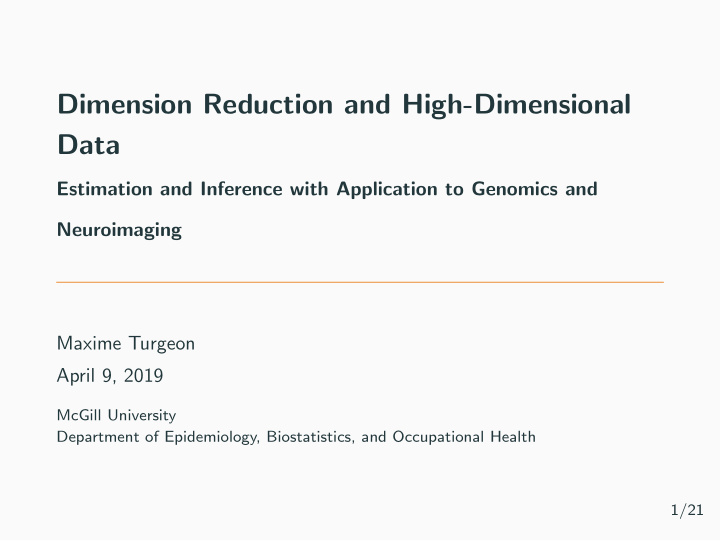 dimension reduction and high dimensional data