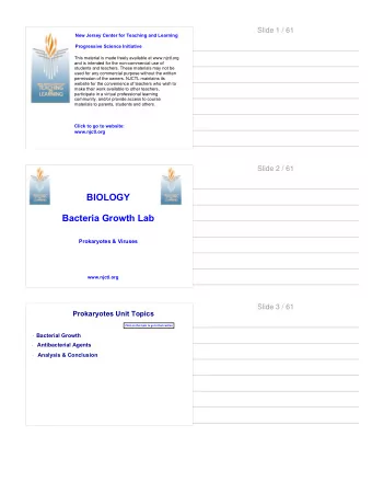 BIOLOGY  Bacteria Growth Lab  Prokaryotes &amp; Viruses  www.njctl.org  Slide 3 / 61  Prokaryotes