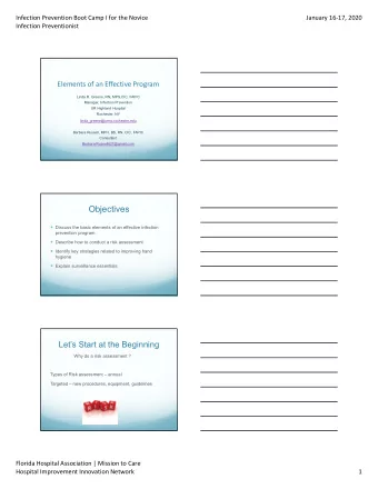 Objectives  Discuss the basic elements of an effective infection  prevention program