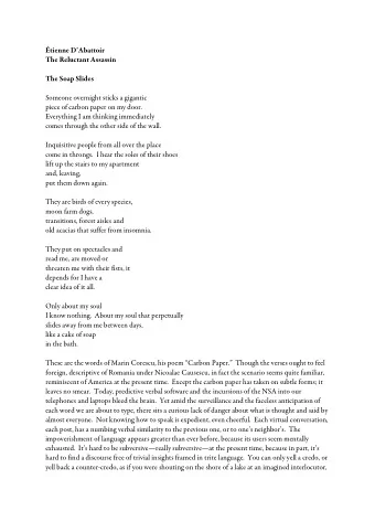 tienne DAbattoir  The Reluctant Assassin  The Soap Slides  Someone overnight sticks a gigantic