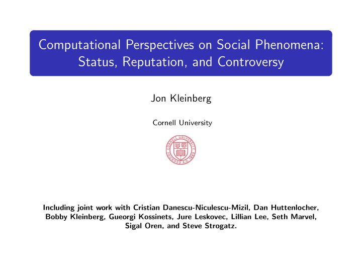 computational perspectives on social phenomena status