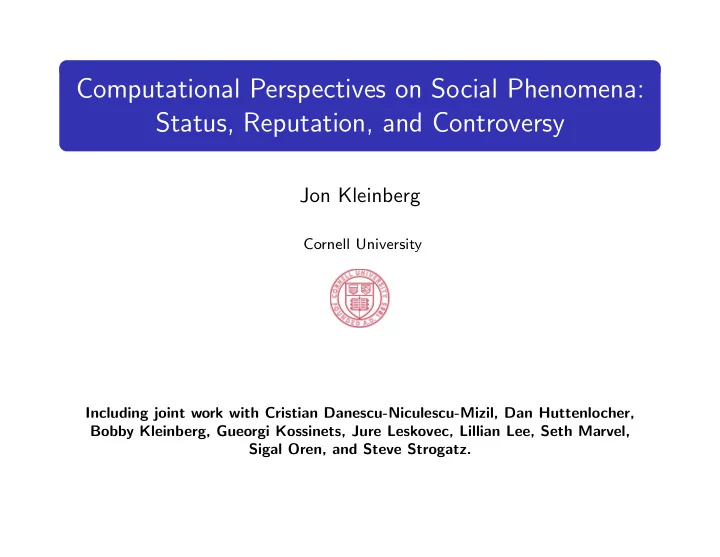 computational perspectives on social phenomena status