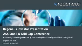 Regeneus Investor Presentation  ASX Small &amp; Mid Cap Conference  Developing the next generation
