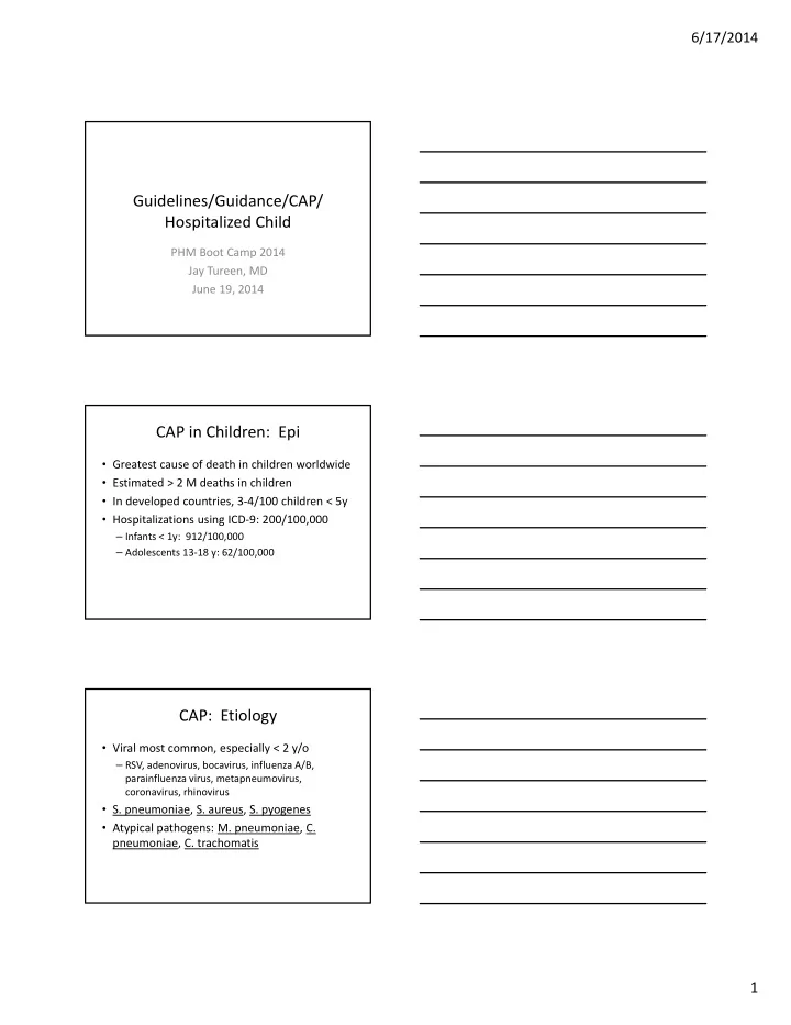 guidelines guidance cap hospitalized child