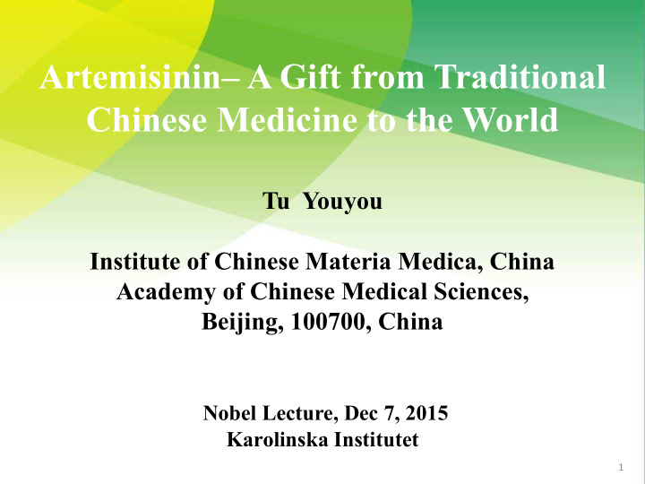 artemisinin a gift from traditional chinese medicine to