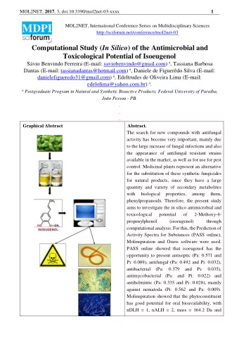 MOL2NET, 2017 , 3, doi:10.3390/mol2net-03-xxxx  2  cLogP = 2.38. In the analysis with the Osiris