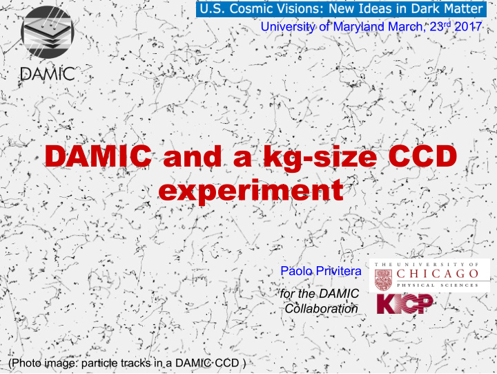 damic and a kg size ccd experiment