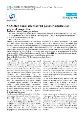 Mol2Net-04 Sb 2 S 3 thin films:  effect of PEI polymer substrate on  physical properties Sameh Ben