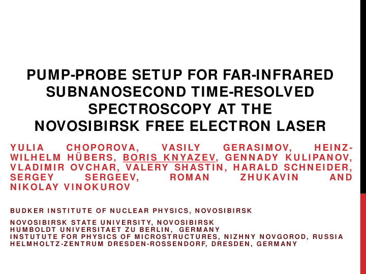 pump probe setup for far infrared subnanosecond time