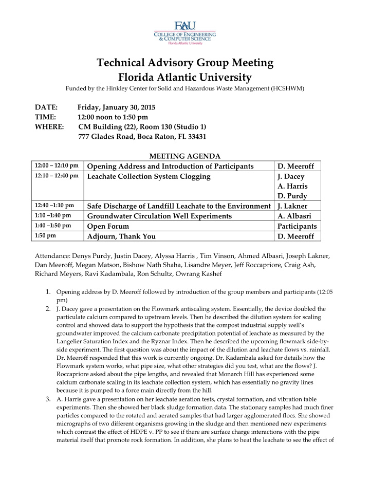 technical advisory group meeting florida atlantic