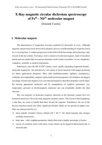 X-Ray magnetic circular dichroism spectroscopy of Fe II  Nb IV molecular magnet  Dominik Czernia