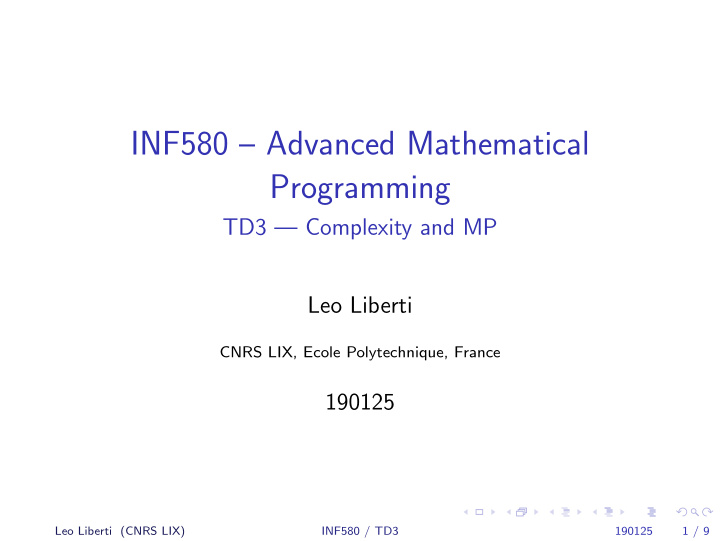 inf580 advanced mathematical programming