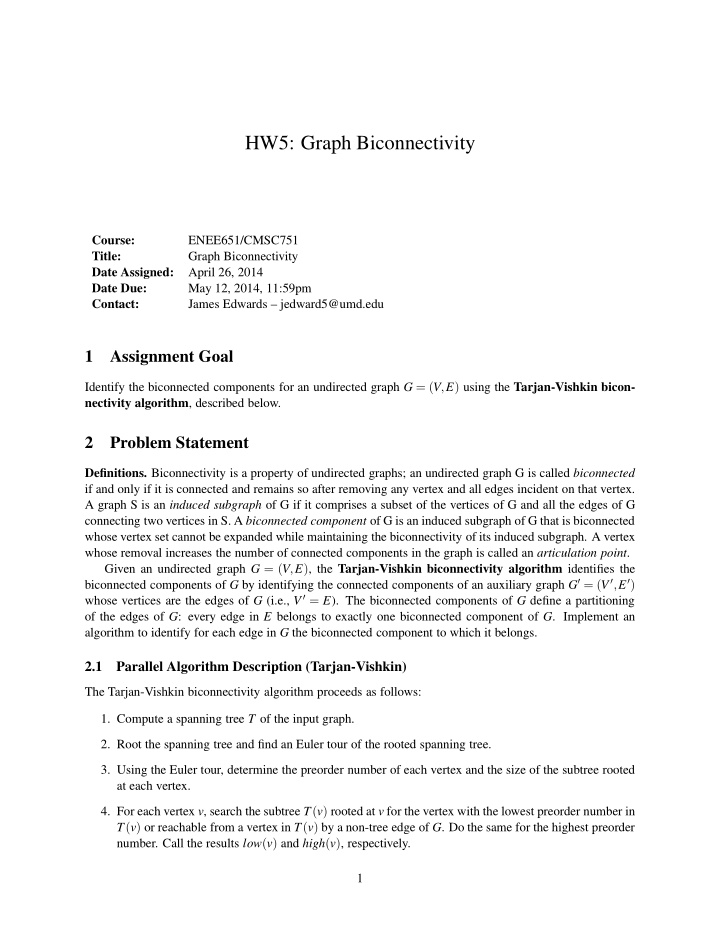 hw5 graph biconnectivity