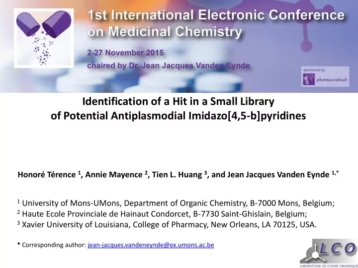 of potential antiplasmodial imidazo 4 5 b pyridines
