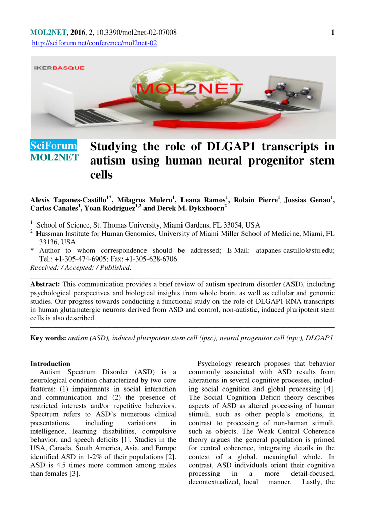 sciforum studying the role of dlgap1 transcripts in