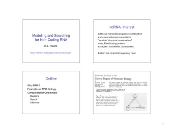 ncRNA: Interest  extensive noncoding sequence conservation  Modeling and Searching  even more