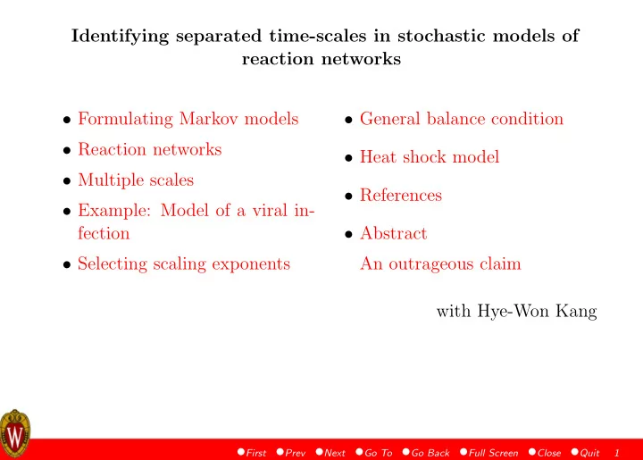 identifying separated time scales in stochastic models of