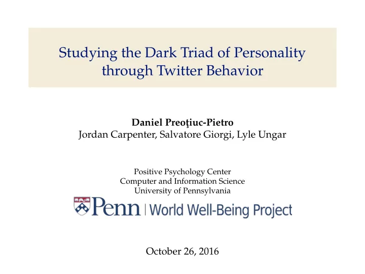 studying the dark triad of personality through twitter