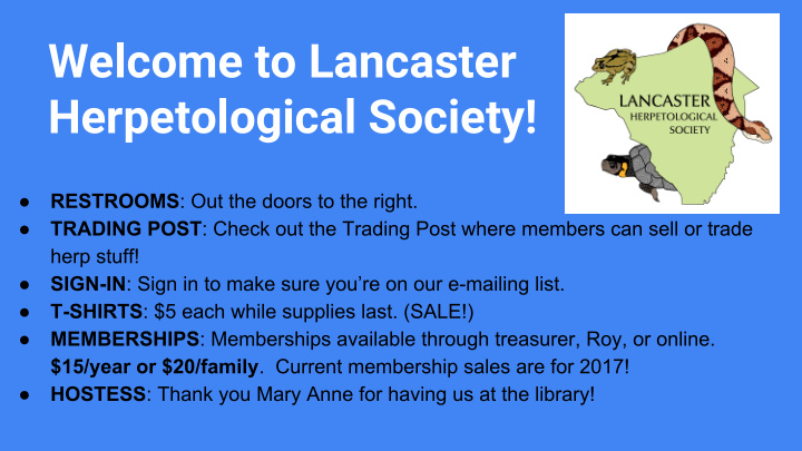 welcome to lancaster herpetological society