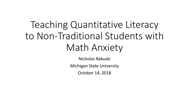 to non traditional students with