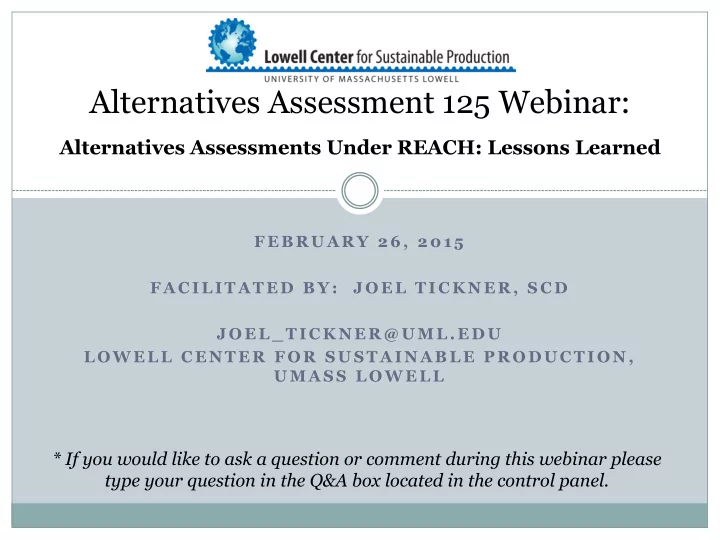 alternatives assessment 125 webinar