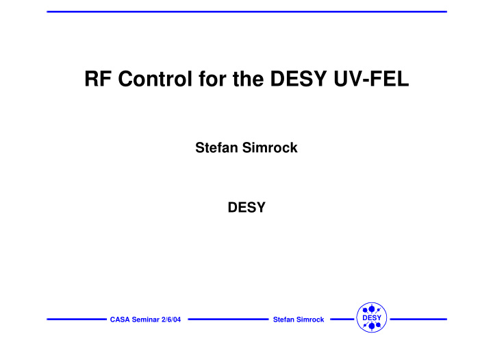 rf control for the desy uv fel